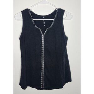 khul Tank Top Womens Medium Black Organic Cotton Embroidered Sleeveless Boho